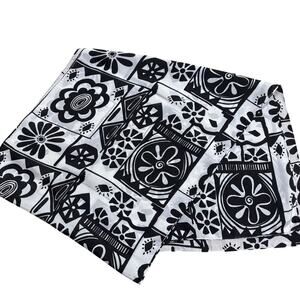 Vintage Korea Silk Scarf Art to Wear Black & white mod 60s 70s floral print